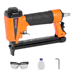 VEVOR - Pneumatic Staple Gun, 21 Gauge Pneumatic Upholstery Stapler for 80 Series 1/2-inch Crown 1/4"-5/8" Length Staples - Black;Orange