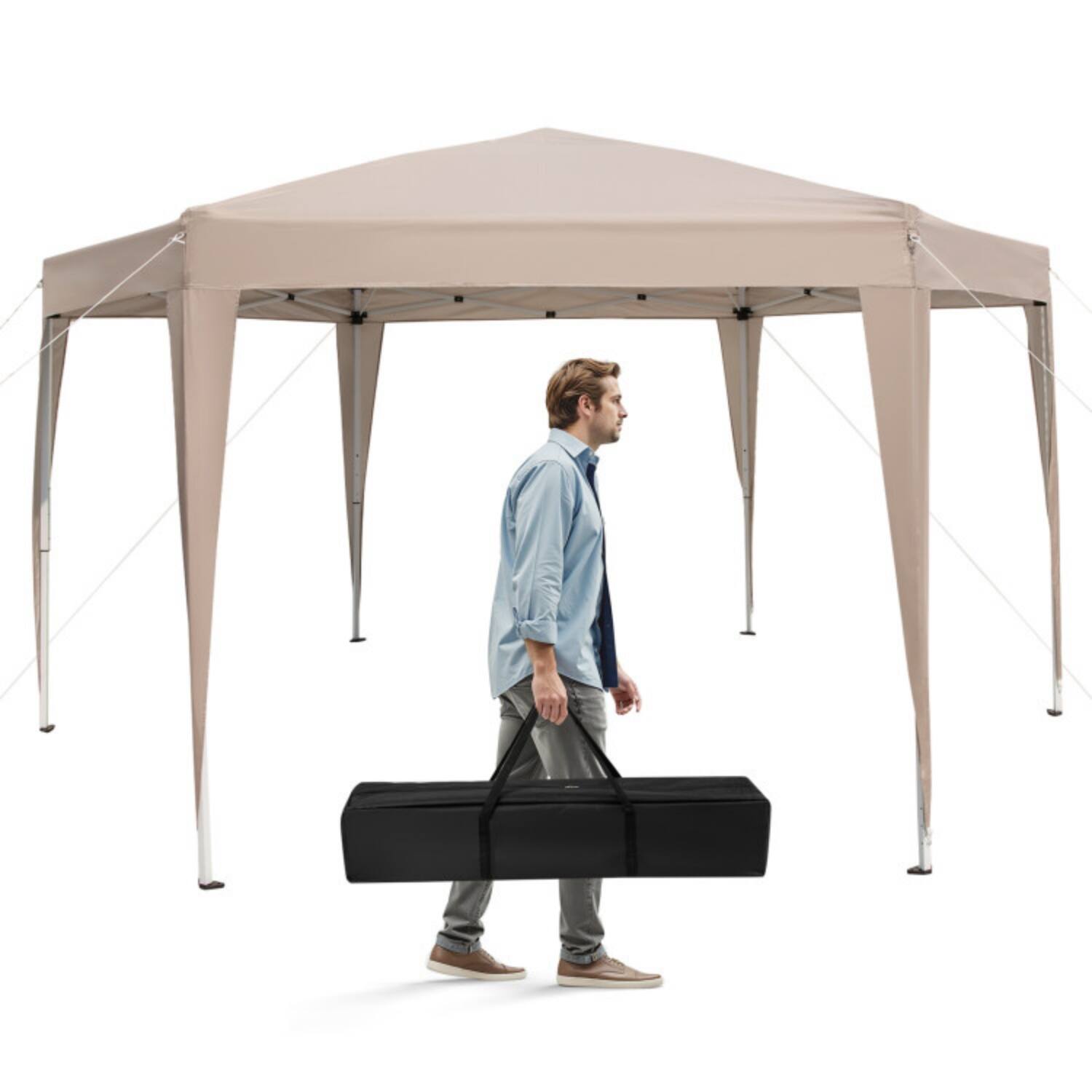 Alt View 4. Mondawe - 13 x 11.5 FT Hexagonal Pop-Up Canopy Tent with Dressed Legs and Carry Bag - Khaki.
