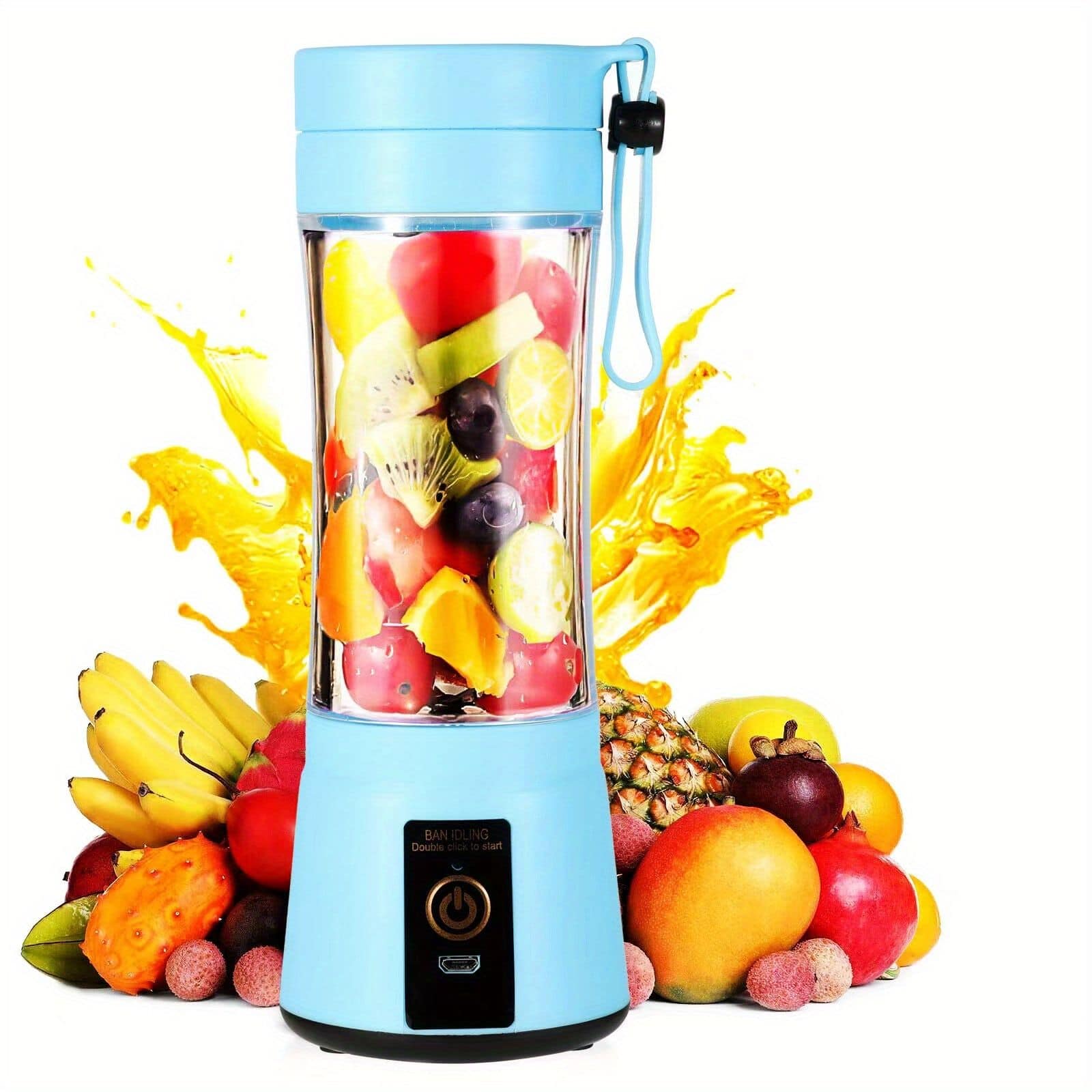 Akoasm - 380ML Portable Blender Traveling Fruit Veggie Juicer Cup with 6 Blades Rechargeable USB for Shakes Smoothies - Blue