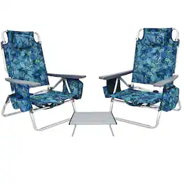 Costway - 2-Pack Folding Backpack Beach Chair Table Set 5-Position Outdoor Reclining Chair - Multicolor