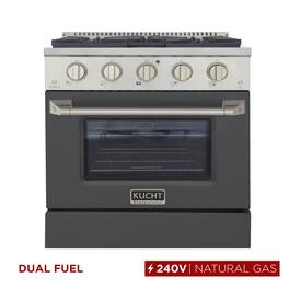 Kucht - 30" Dual Fuel Range for NG, 4.2 cu. ft., SS/Cement Grey Door, Sealed Burners, Convection Oven - Cement Gray