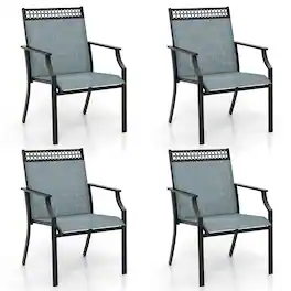 Gymax - Patio Dining Chairs Set of 4 All Weather Outdoor Chairs w/ High Back & Armrests Blue - Blue, Black