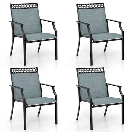Front. Gymax - Gymax Patio Dining Chairs Set of 4 All Weather Outdoor Chairs w/ High Back & Armrests Blue - Blue, Black.