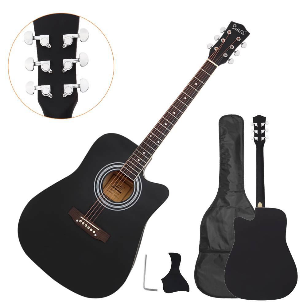 Winado - 41" Full Size Adult 6 Strings Cutaway Folk Acoustic Guitar With Bag Black