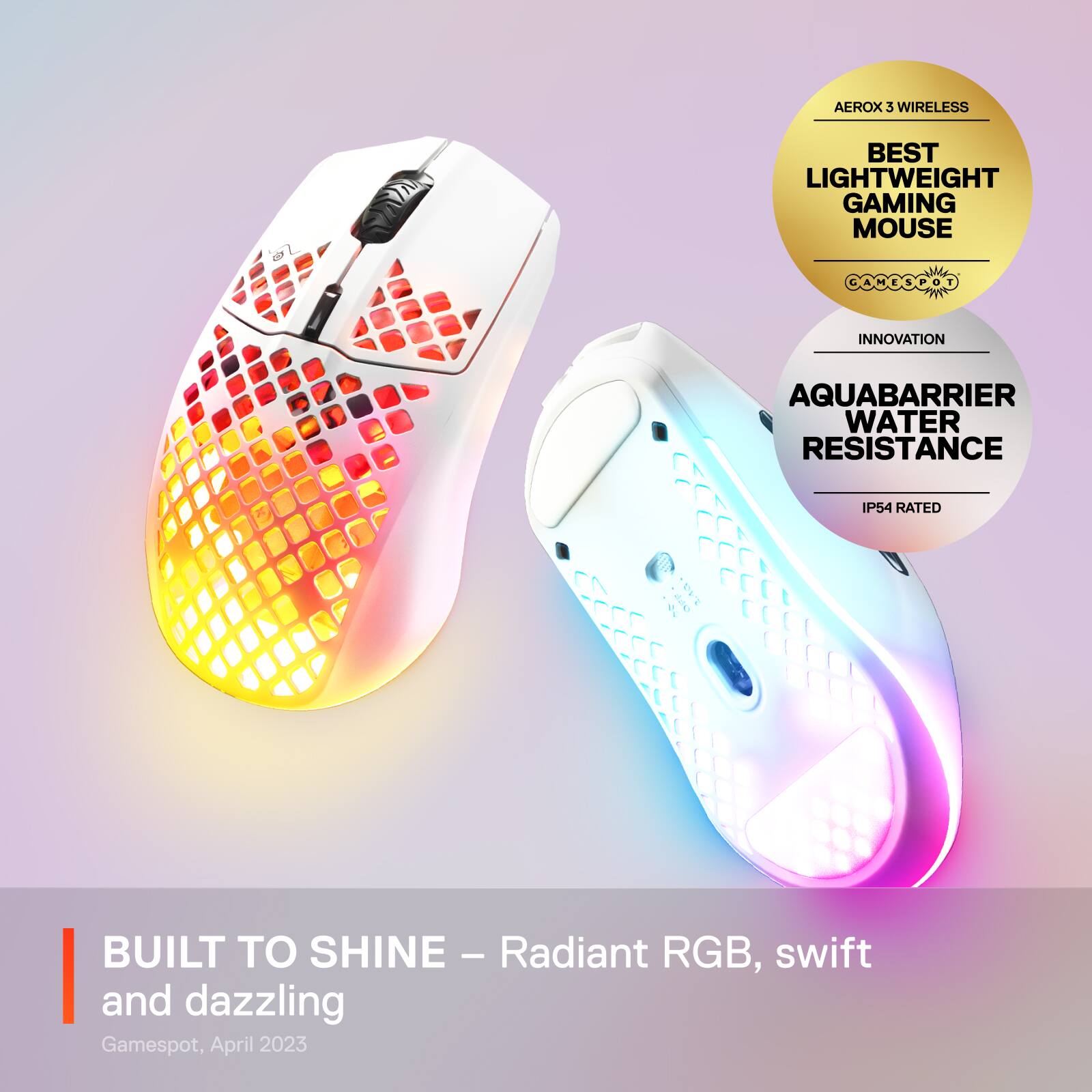 Built to Shine - Radiant RGB, Swift and Dazzling - Aerox 3 Wireless - Best Lightweight Gaming Mouse - Innovation - Aquabarrier Water Resistance IP54 Rated - Gamespot, April 2023