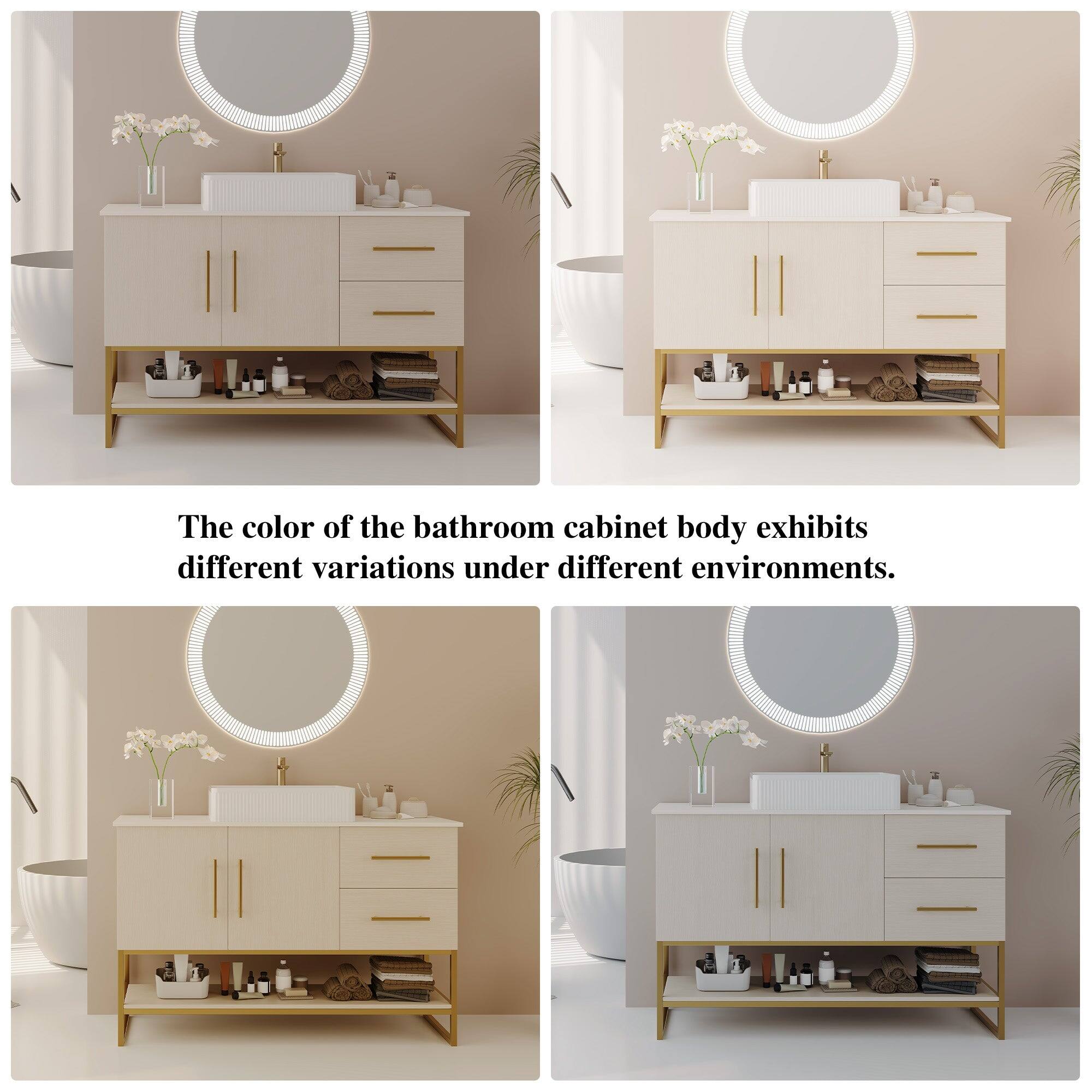 The color of the bathroom cabinet body exhibits different variations under different environments.