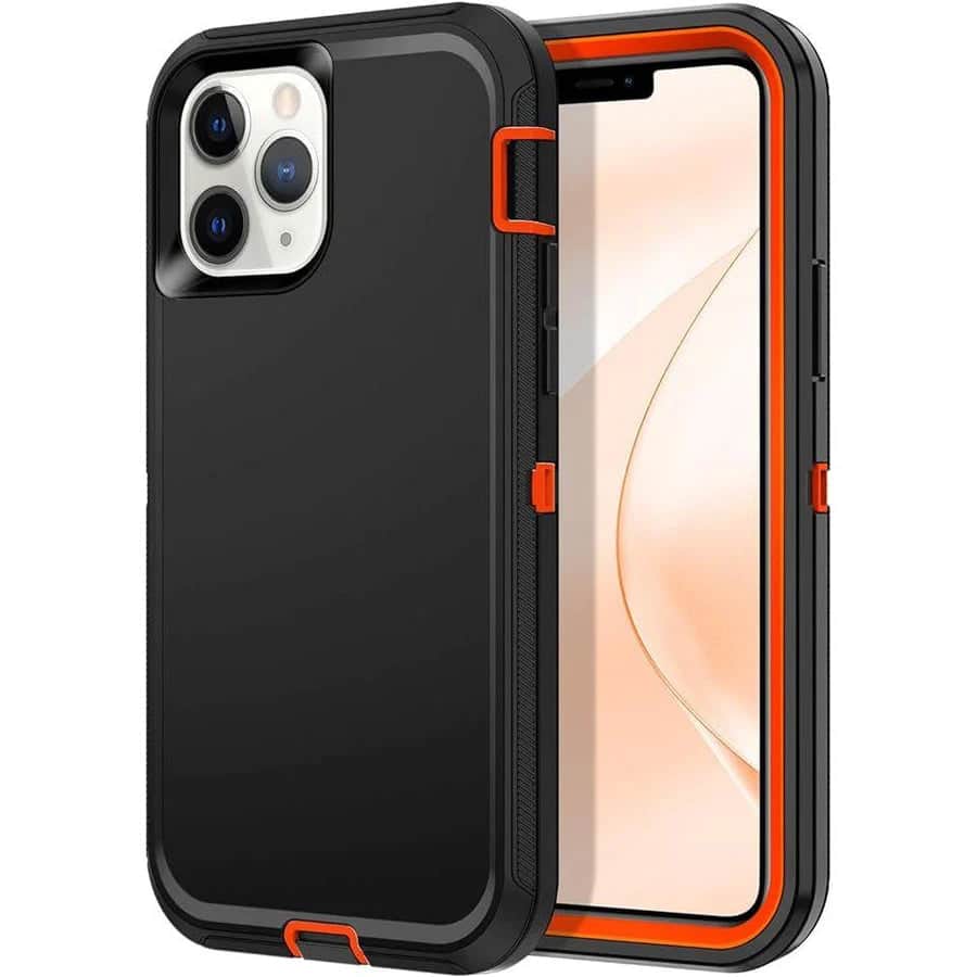 Front. Entronix - Entronix Heavy Duty Phone Case for iPhone 12 and 12 Pro - Triple-Layer Protection - Orange.