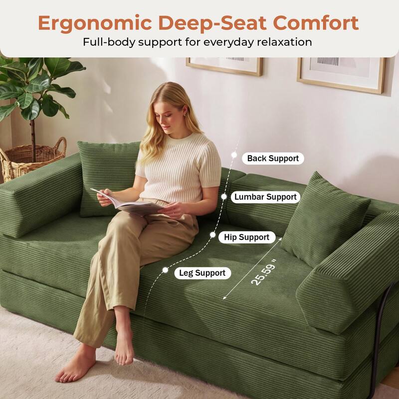 Ergonomic Deep-Seat Comfort  
Full-body support for everyday relaxation

- Back Support
- Lumbar Support
- Hip Support
- Leg Support

25.59"