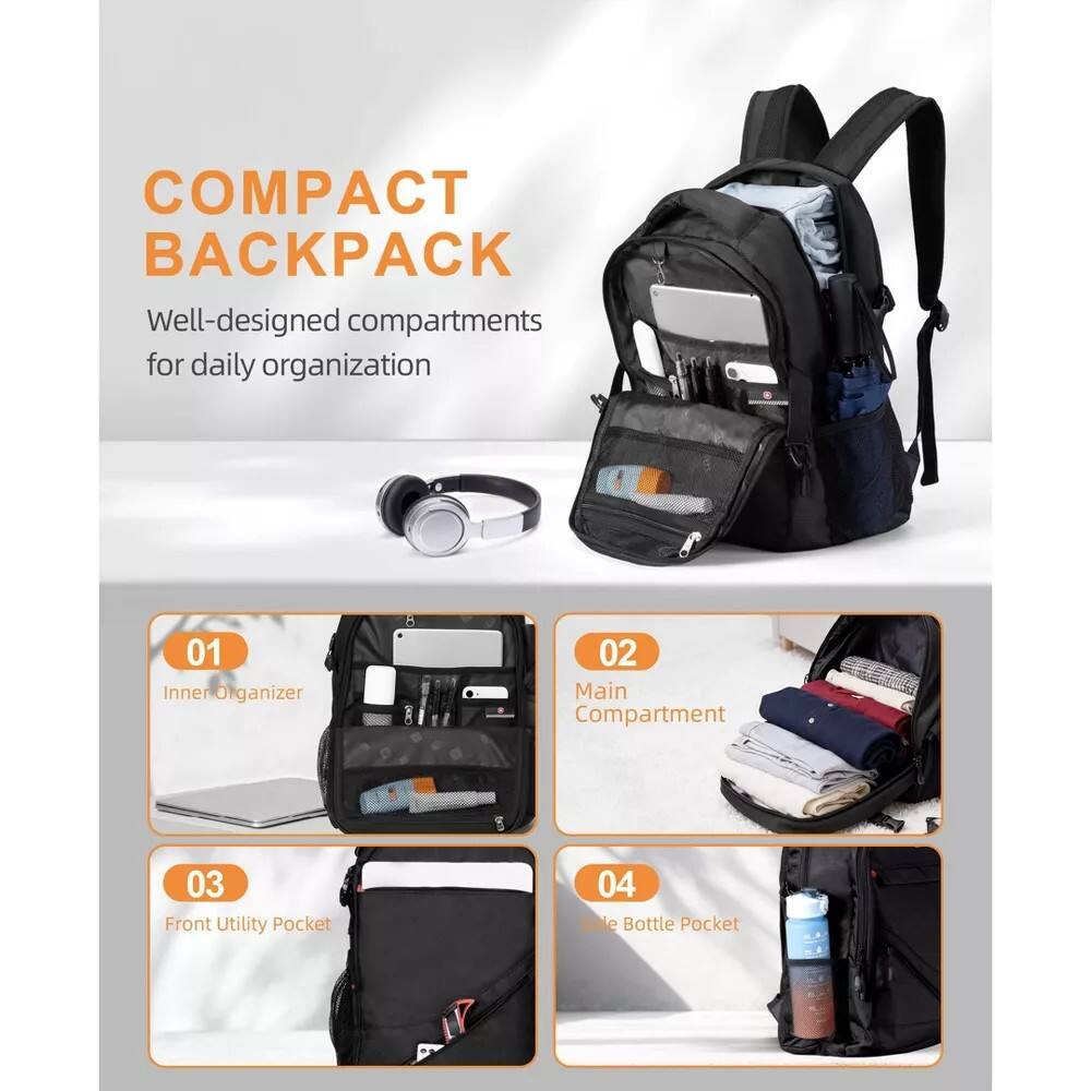 COMPACT BACKPACK  
Well-designed compartments for daily organization  

01 Inner Organizer  
02 Main Compartment  
03 Front Utility Pocket  
04 Side Bottle Pocket