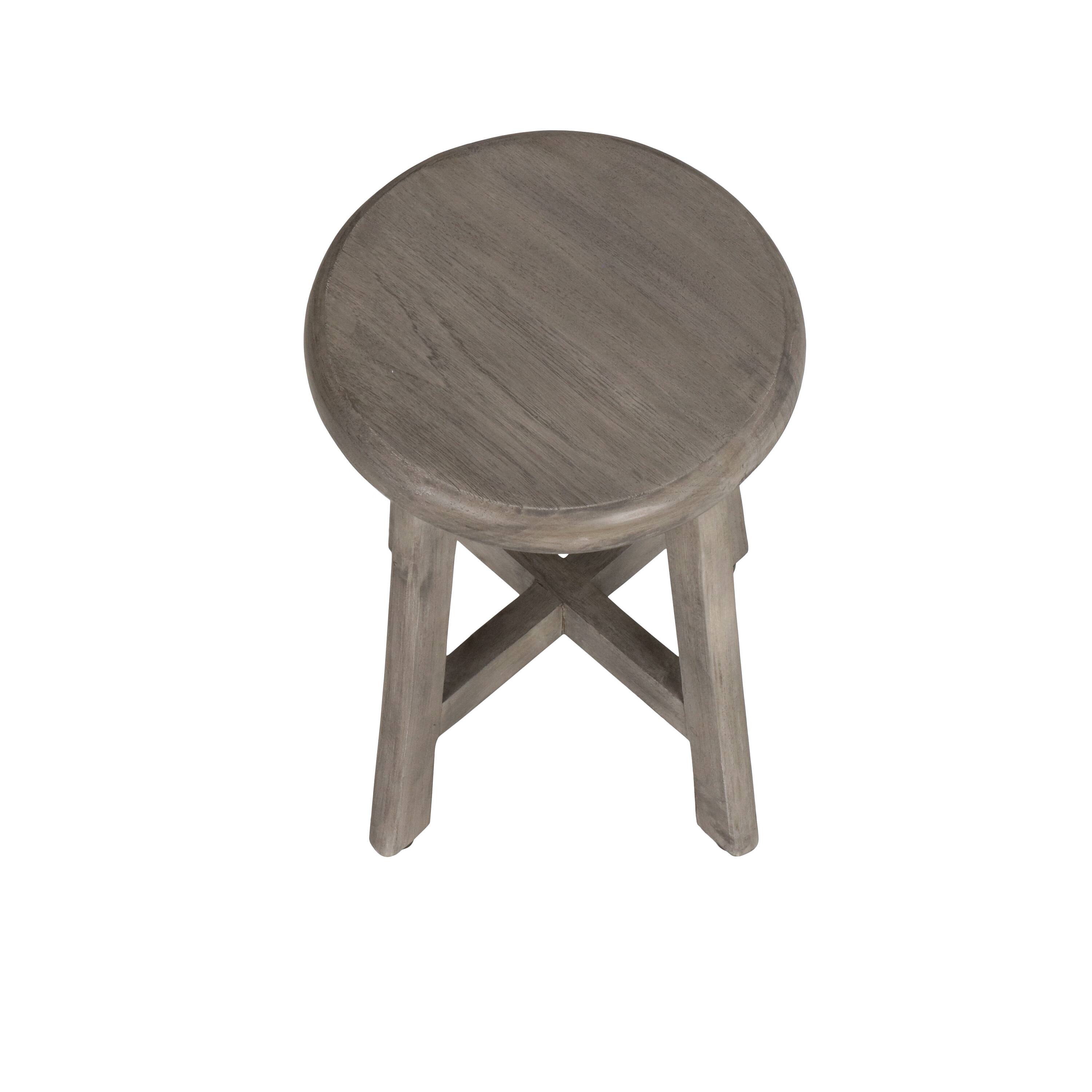 Back. CoastalVogue - DecoTeak® Shoji® 18" Teak Wood Shower Stool with 12" Round Seat in Antique Gray Finish - Antique Gray.