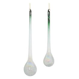 BreeBe - Green Iridescent Ribbed Glass Icicle Drop Ornament (Set of 12) - Green, Irredescent