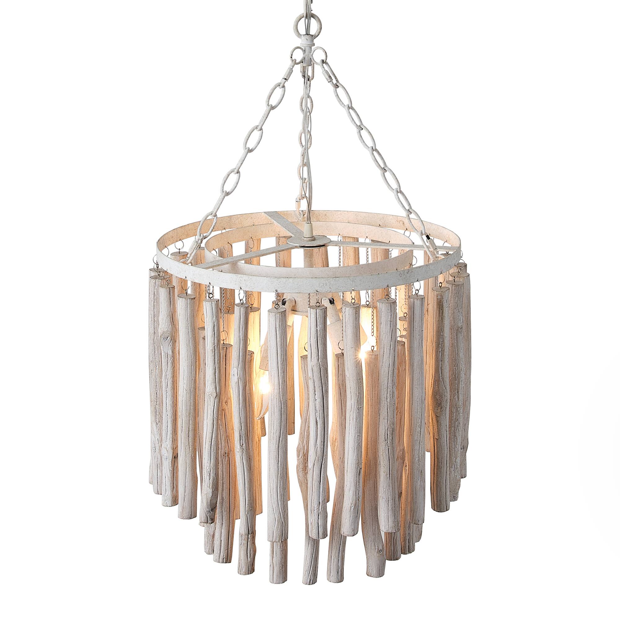 Alt View 8. Parrot Uncle - 17"W Farmhouse White Wooden Adjustable 4-Light Chandelier - White.