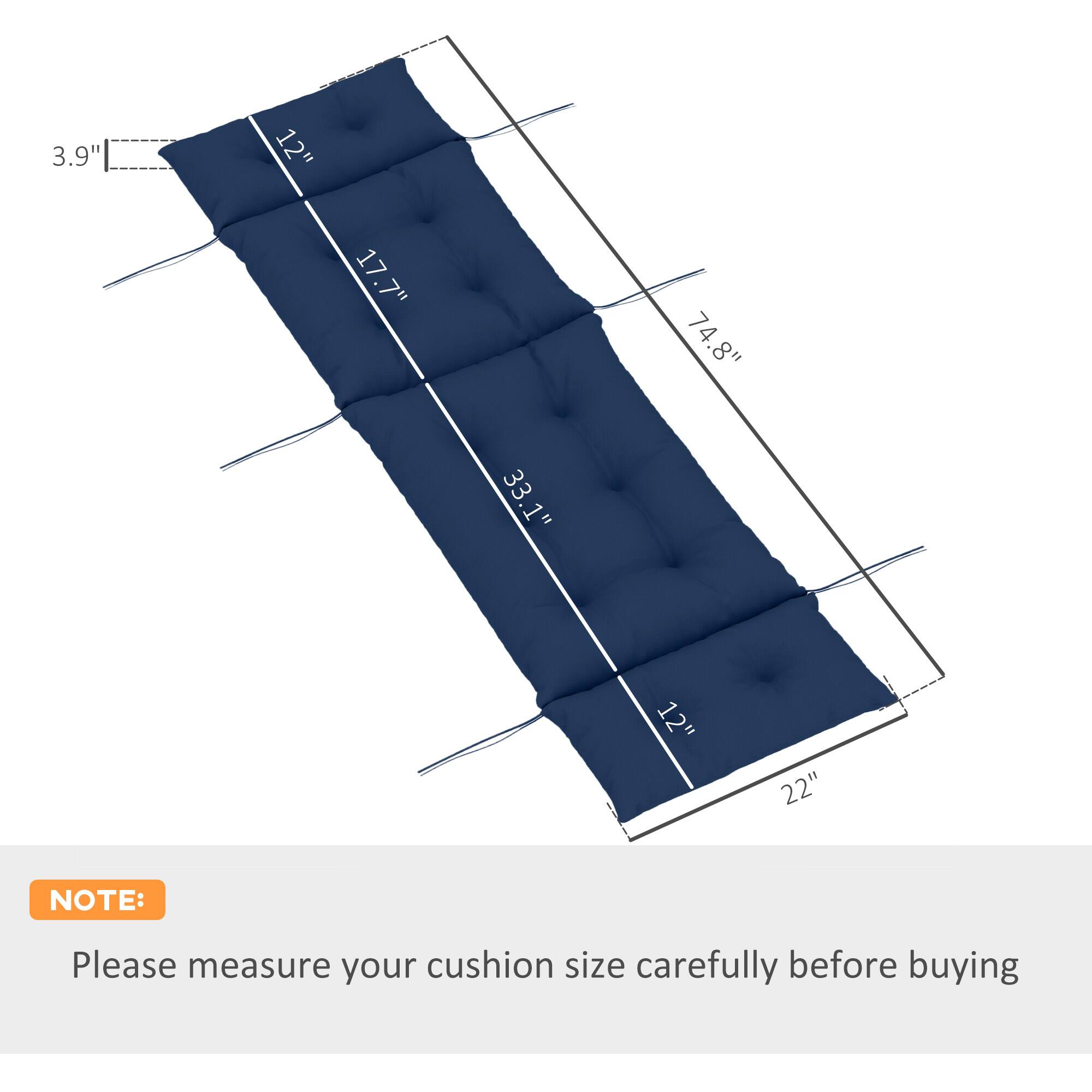 3.9" 12" 17.7" 74.8" 33.1" 12" 22" NOTE: Please measure your cushion size carefully before buying