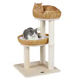 Gymax - Cat Tree 30-Inch Cat Tower w/ 2 Rattan Cat Baskets Sisal Scratching Post