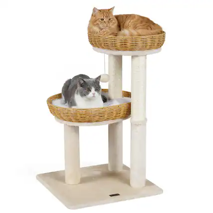 Front. Gymax - Gymax Cat Tree 30-Inch Cat Tower w/ 2 Rattan Cat Baskets Sisal Scratching Post.