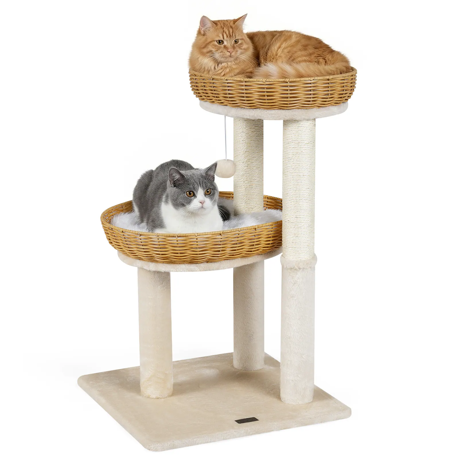 Front. Gymax - Gymax Cat Tree 30-Inch Cat Tower w/ 2 Rattan Cat Baskets Sisal Scratching Post.