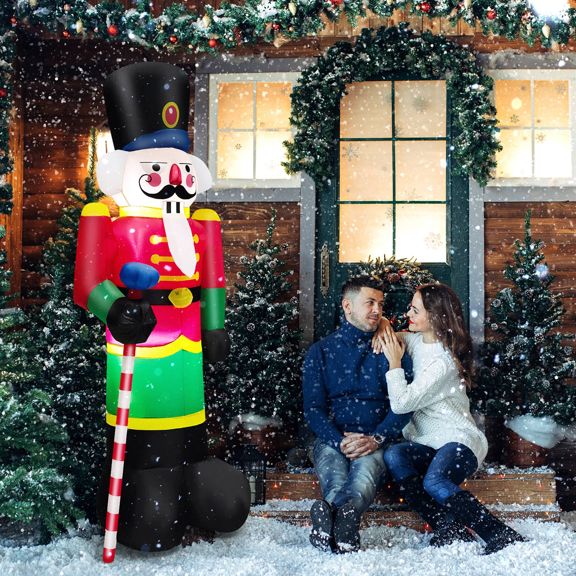 Alt View 3. Costway - 8FT Inflatable Nutcracker Soldier w/ 2 Built-in LED Lights, Sandbags & Air Blower - Multicolor.
