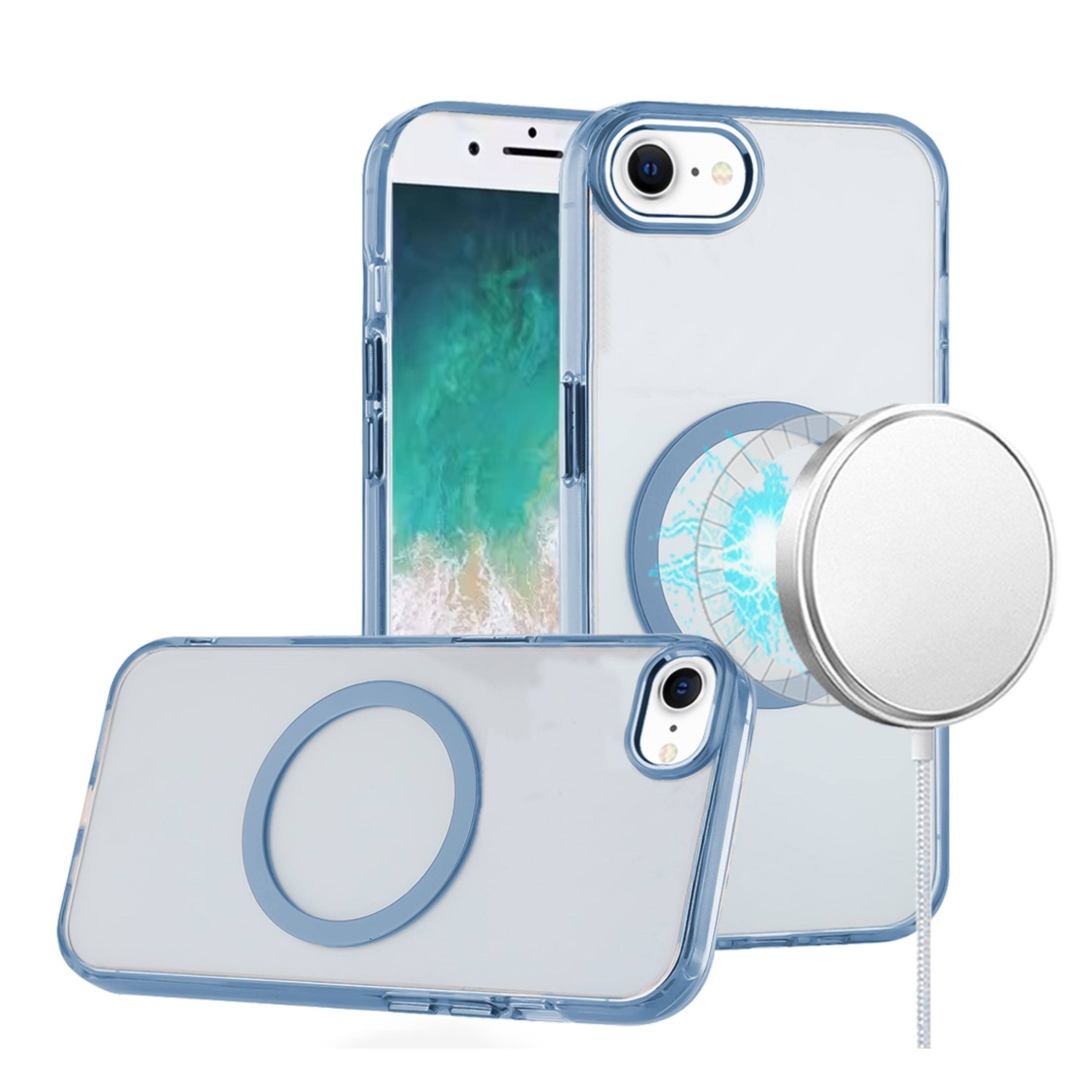 Angle. Kitcheniva - Hybrid Raised Camera Bezel Magnetic Circle Phone Case With Tempered Glass For iPhone 16e/17e Light Blue - Light Blue.