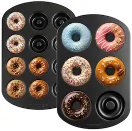 NutriChef - 2-Pack Full & Mini Donut Pans – 12-Cavity Mini & 6-Cavity Full Size Nonstick Pans