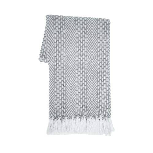 Pacoar Cade - Grey Woven Country Rustic Throw Blanket Cotton Luxury Quality Sofa Couch Bed Throws For Indoor Outdoor Inches Design: - Wild Dove Grey