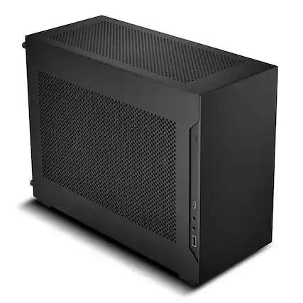 Front. Lian Li - A4-H2OX5 Mini-ITX PC Case, Triple-Slot Mount GPU, Aluminum Exterior & SPCC Steel Interior, 240mm AIO (A4-H2OX5) - Black.