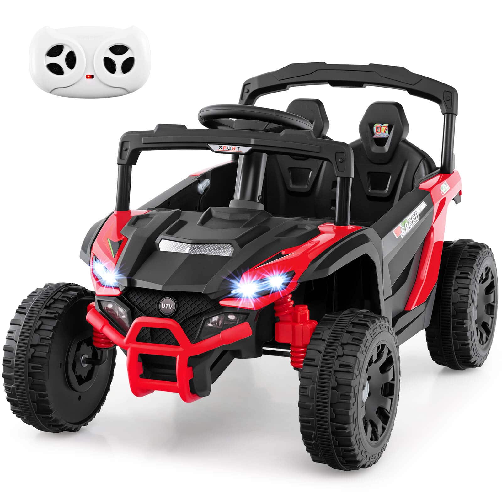 Costway - 12V Kids Ride On Car Battery Powered Electric Remote Control LED Lights Music - Red,Black