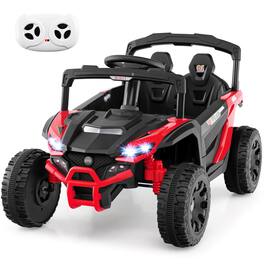Costway - 12V Kids Ride On Car Battery Powered Electric Remote Control LED Lights Music - Red,Black