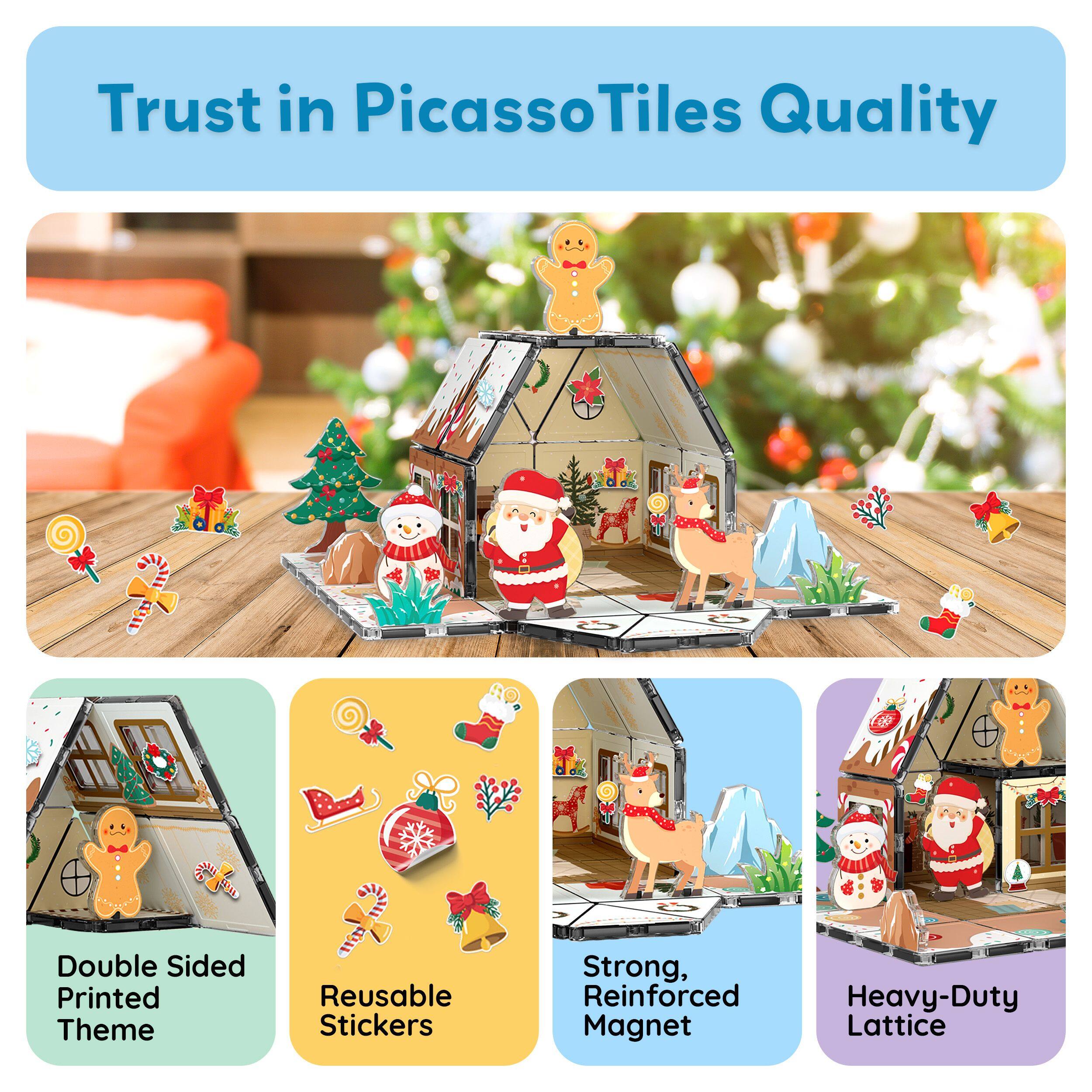 Trust in PicassoTiles Quality

- Double Sided Printed Theme
- Reusable Stickers
- Strong, Reinforced Magnet
- Heavy-Duty Lattice