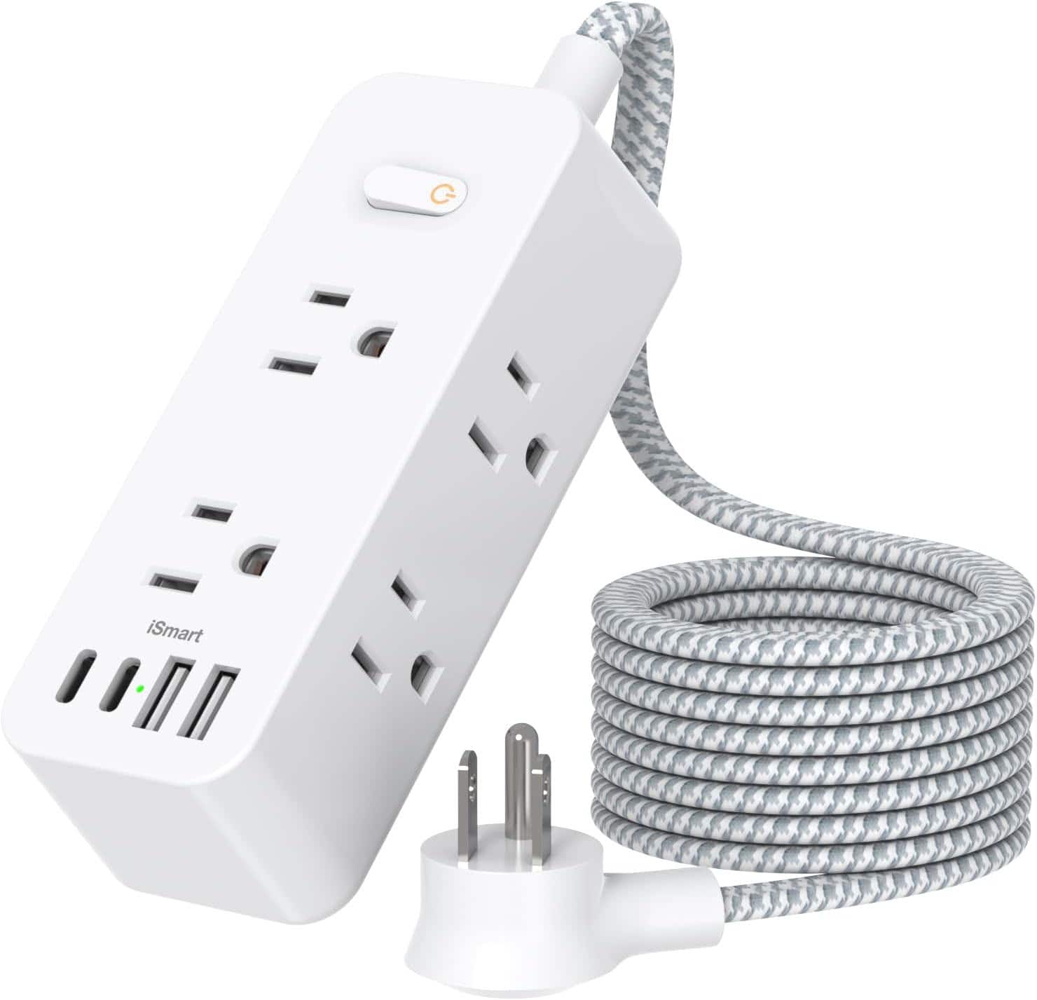 FINEAK - 5FT Power Strip Surge Protector 6 Outlets with 4 USB Ports - White
