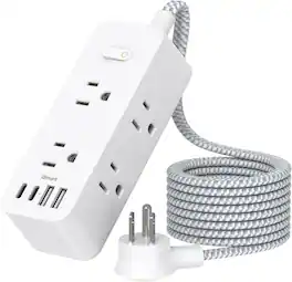 FINEAK - 5FT Power Strip Surge Protector 6 Outlets with 4 USB Ports - White