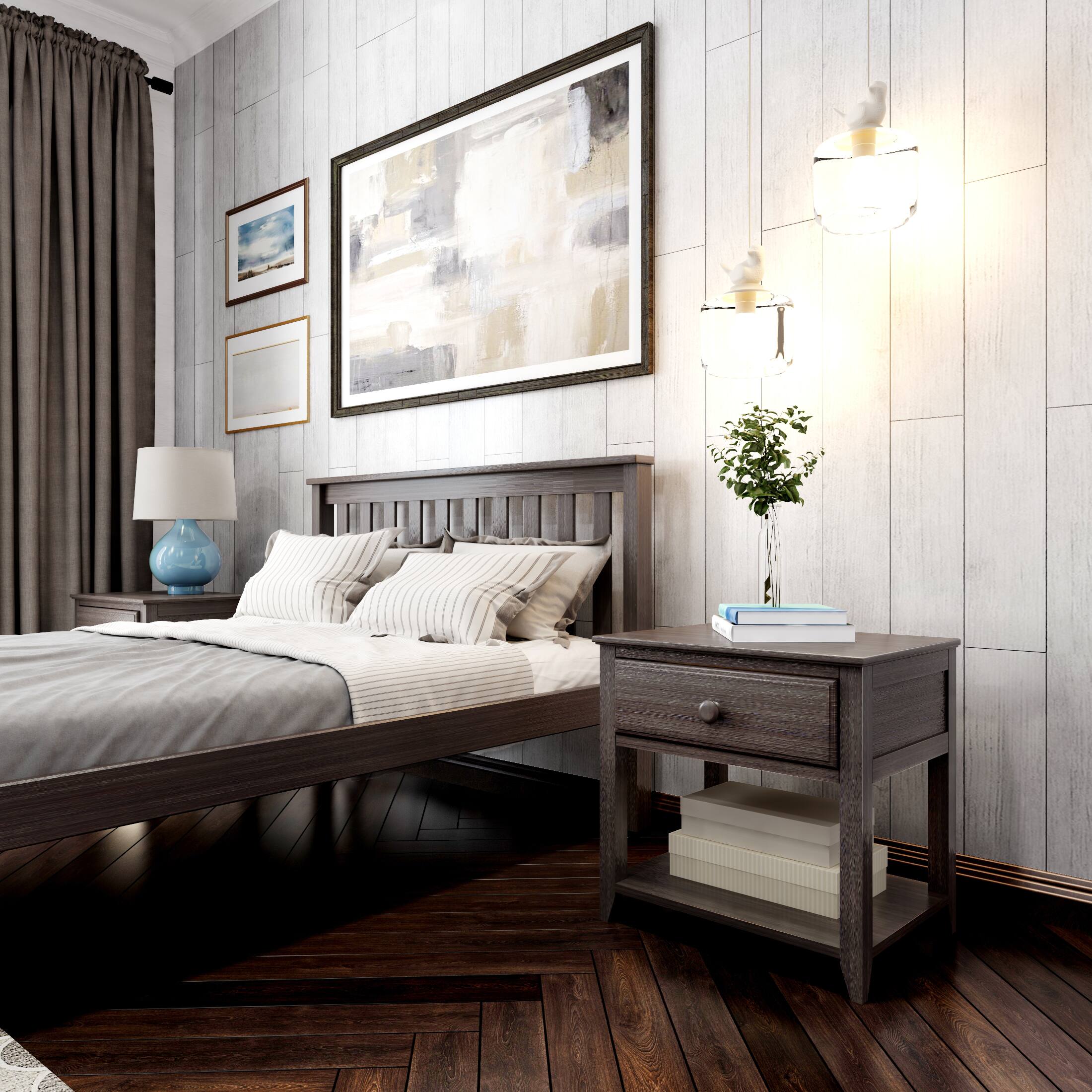 Alt View 2. Plank+Beam - Nightstand with Drawer and Shelf, Clay - Clay.