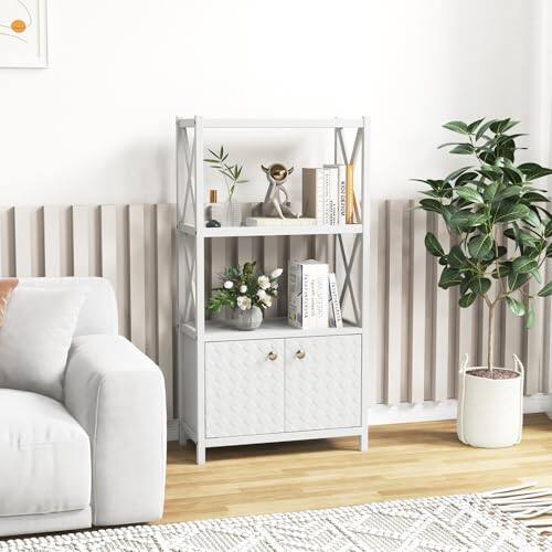 Alt View 1. Ecooso - Bathroom Storage Cabinet with Open Shelves and Double Doors - White.