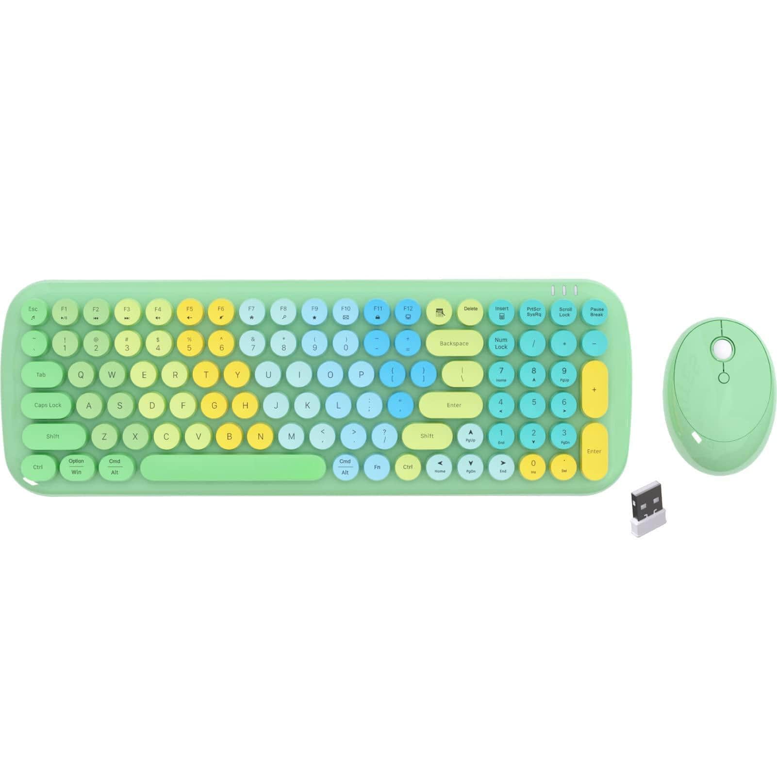 Pacoar Cade - Wireless Keyboards And Mouse Combos Colorful Gradient Rainbow Colored Retro Typewriter Flexible hz Connection Optical - Green | Rainbow
