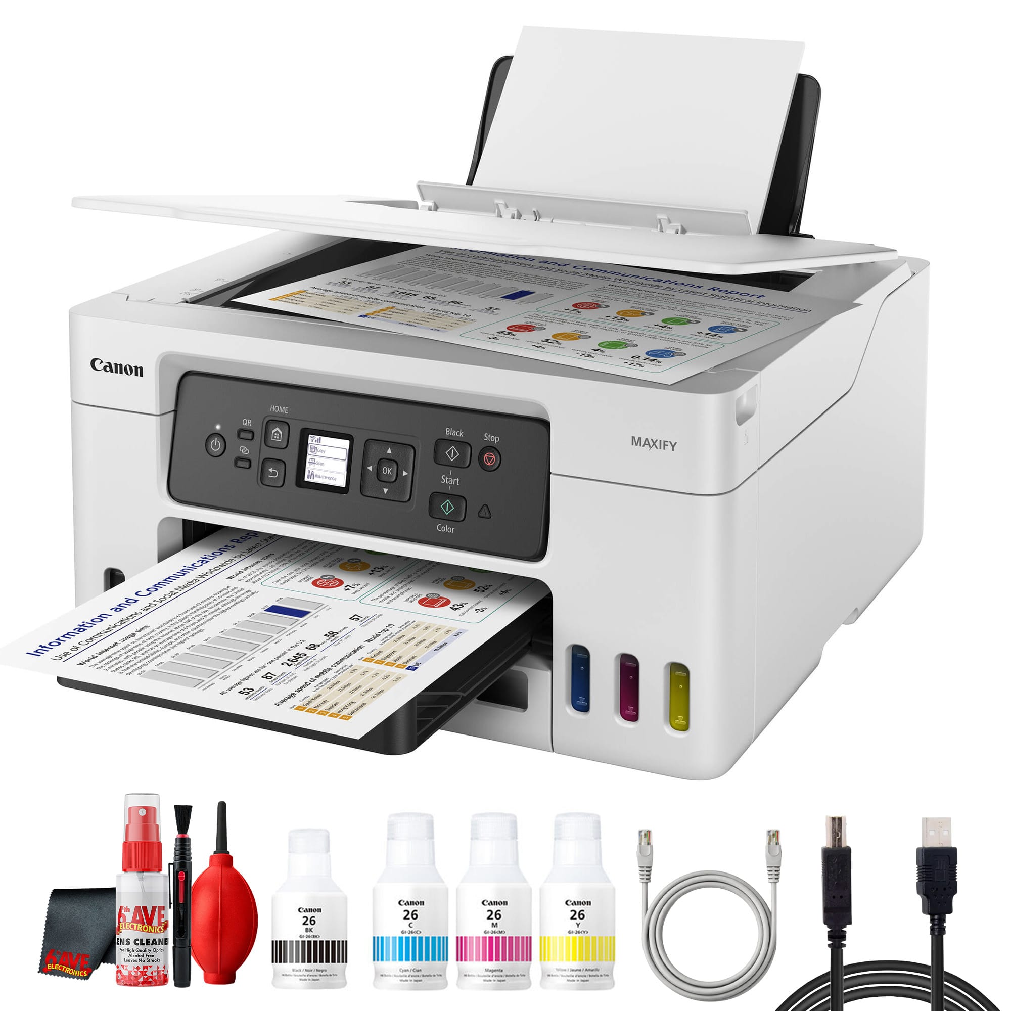 Canon - MAXIFY GX3020 MegaTank Wireless MFP Color Printer Bundle