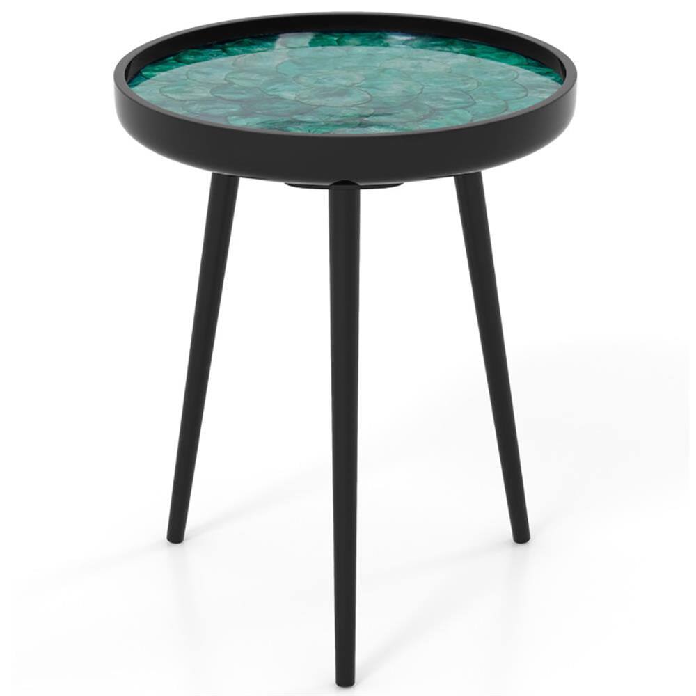 Alt View 6. Kadyn - Sofa Side End Table, End Table, Couch Table,16 Inch Mid-century Modern Coffee End Table with Sea Shell Decoration-Green - Green.