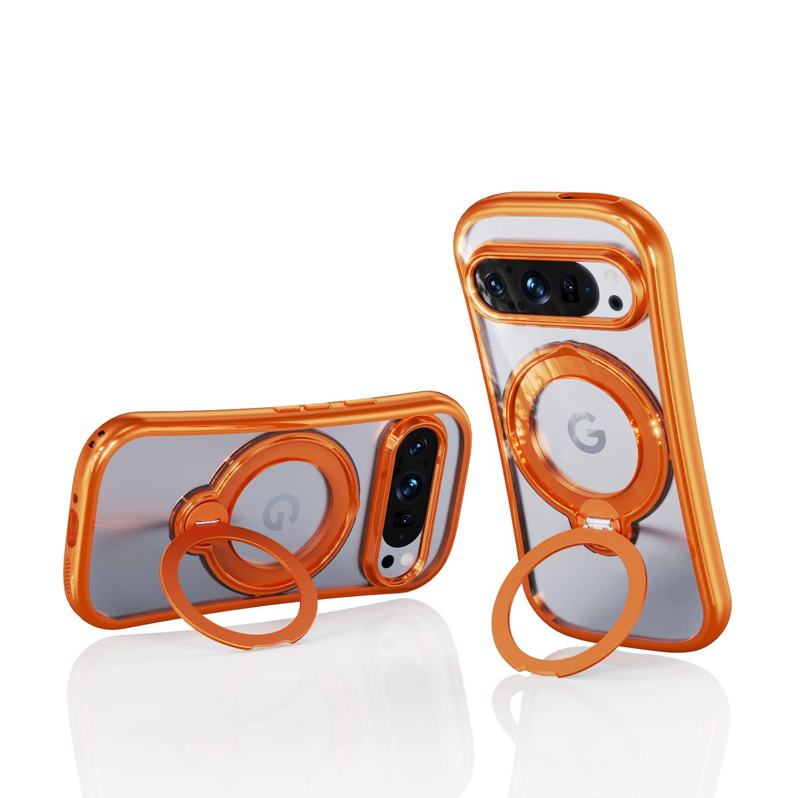 Left. Dteck - Hands-Free Crossbody Magnetic Case for Google Pixel 10 Pro XL with 360 Ring Stand, Clear Shockproof TPU Protective Cover - Orange.
