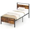 Front. Costway - Twin Size Bed Frame with Wooden Headboard and Footboard Under-Bed Storage - Brown.