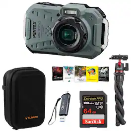 Bundle - Pentax WG-1000 All-Weather Camera - Olive, Accessory Kit