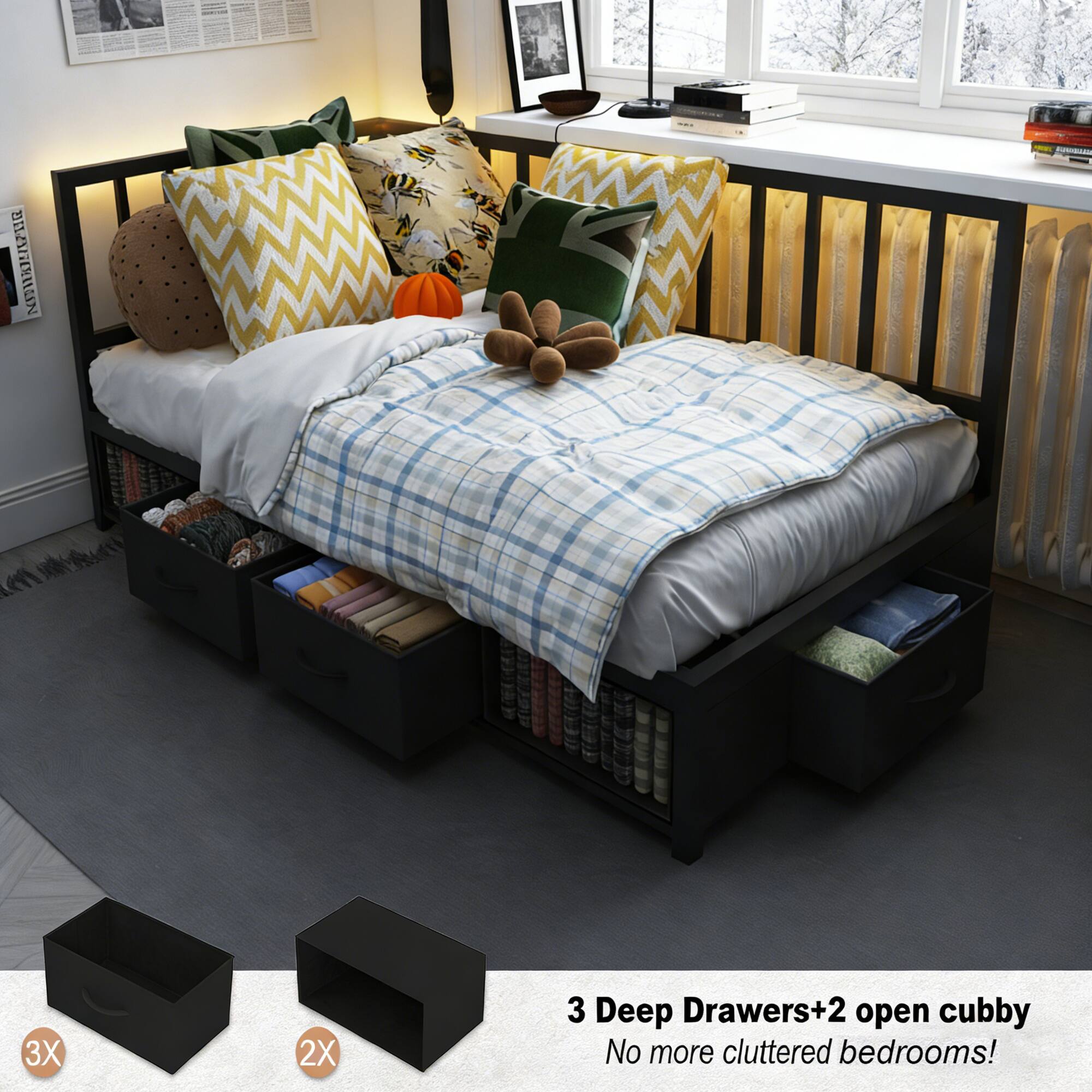 NIIXH/PUR 3X 2X 3 Deep Drawers + 2 open cubby  
No more cluttered bedrooms!