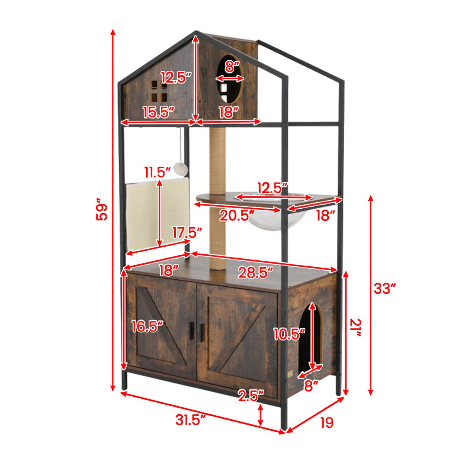 12.5"  
8"  
15.5"  
18"  
59"  
11.5"  
12.5"  
20.5"  
17.5"  
18"  
18"  
28.5"  
33"  
16.5"  
10.5"  
21"  
31.5"  
2.5"  
8"  
19