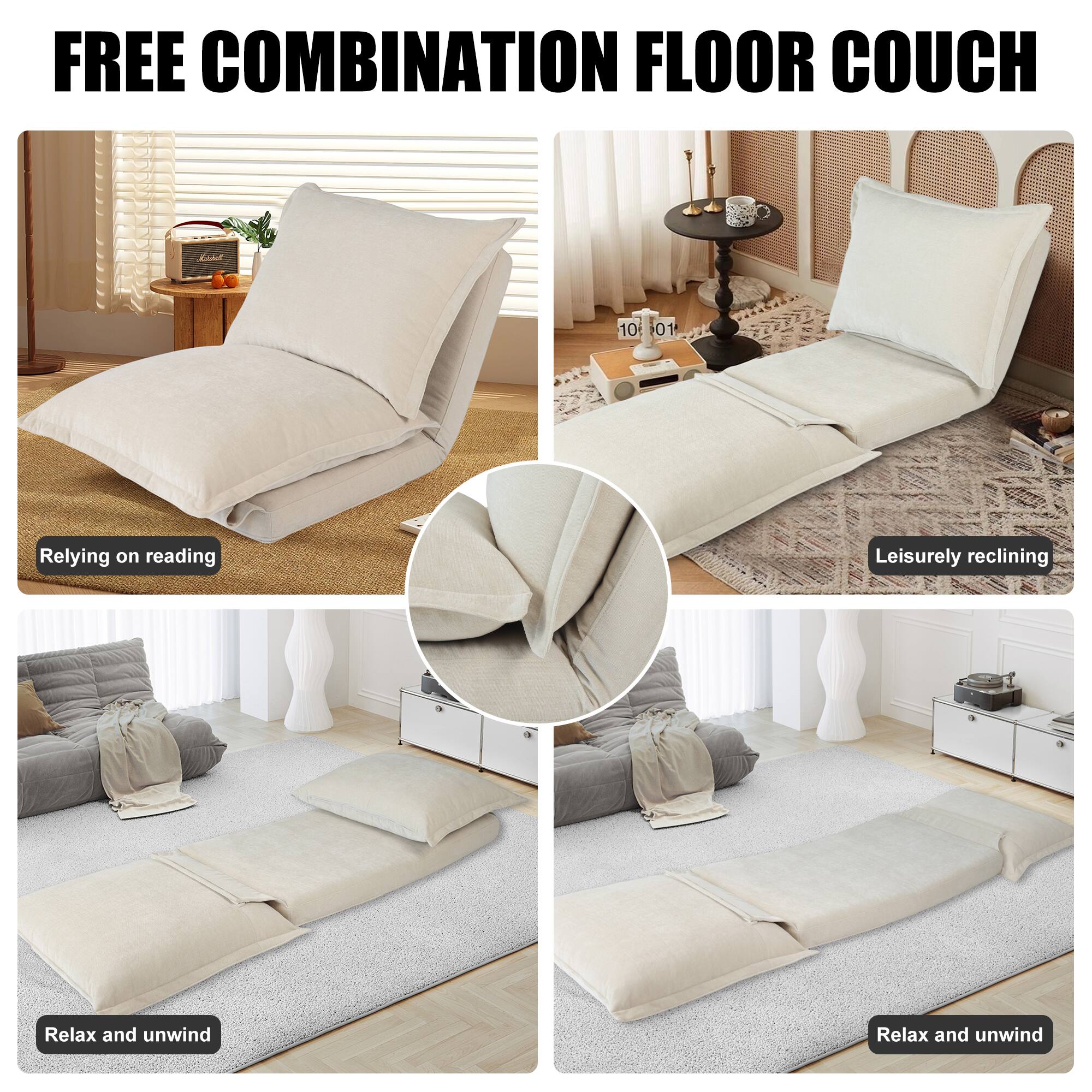 FREE COMBINATION FLOOR COUCH

- Relying on reading
- Leisurely reclining
- Relax and unwind
- Relax and unwind