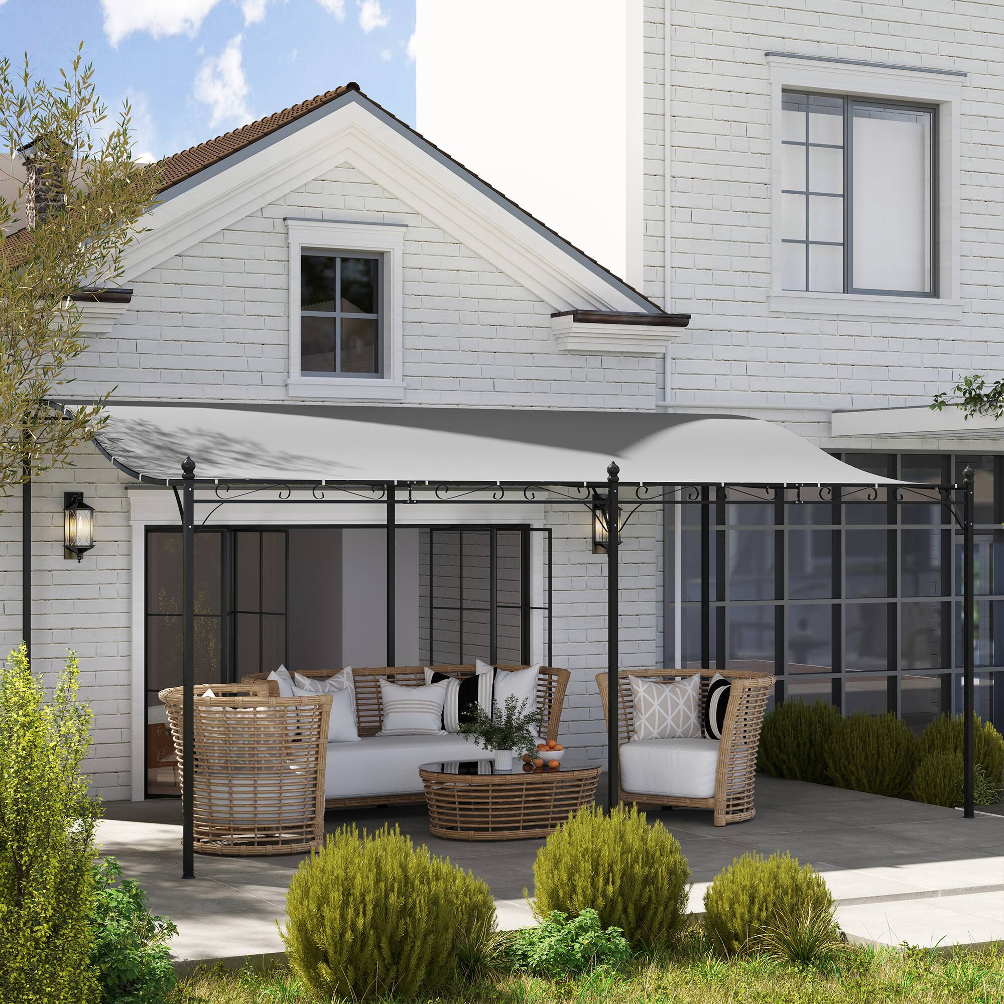 Alt View 4. Outsunny - 10' x 16' Outdoor Pergola Canopy, Wall-Mounted Metal Patio Canopy with Weather-Resistant Fabric - Dark Gray.