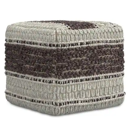 Front. Simpli Home - Grady Contemporary Square Pouf in Magenta and Natural Handloom Woven - Magenta and Natural.