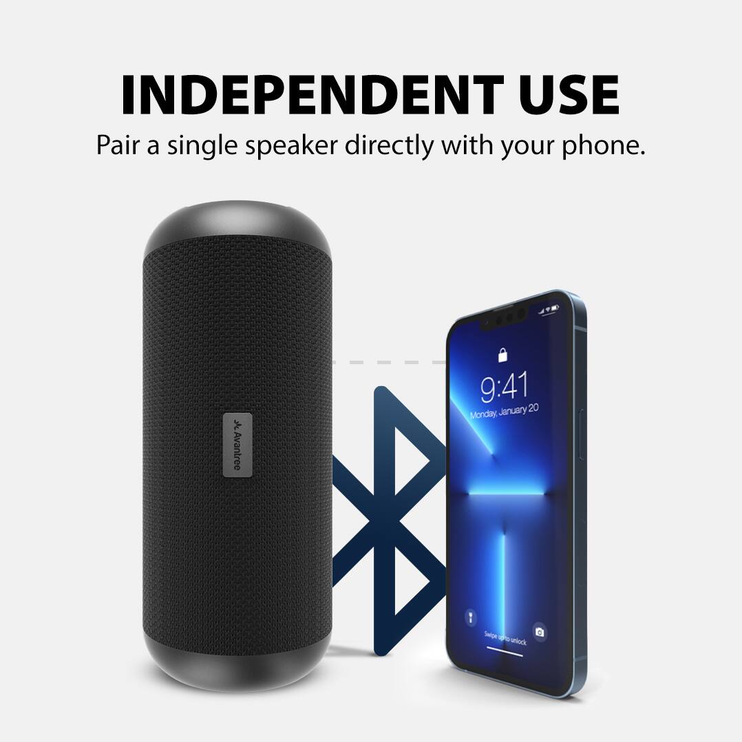 INDEPENDENT USE  
Pair a single speaker directly with your phone.  

9:41  
Monday, January 20  

Swipe up to unlock
