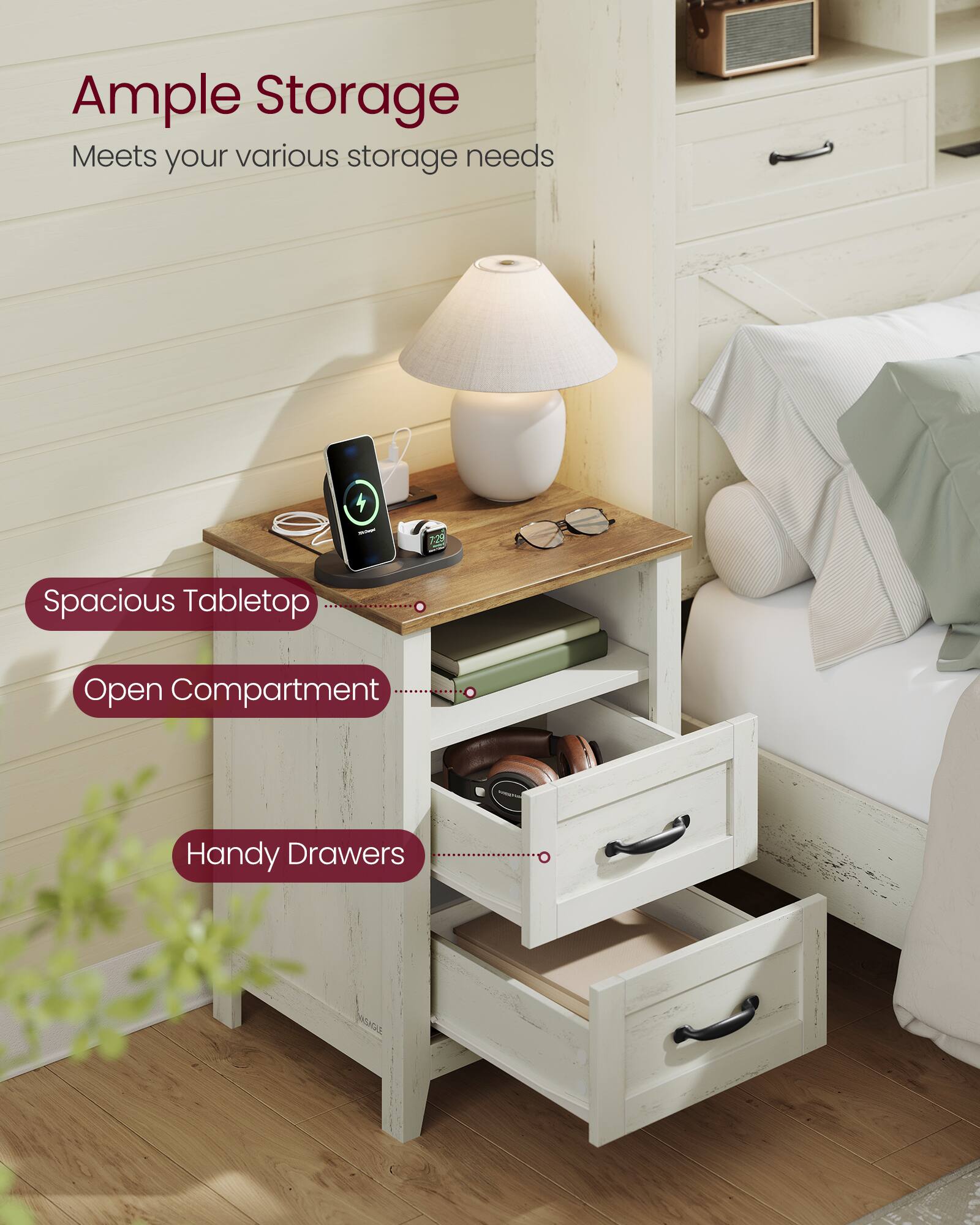 Ample Storage  
Meets your various storage needs

- Spacious Tabletop
- Open Compartment
- Handy Drawers
