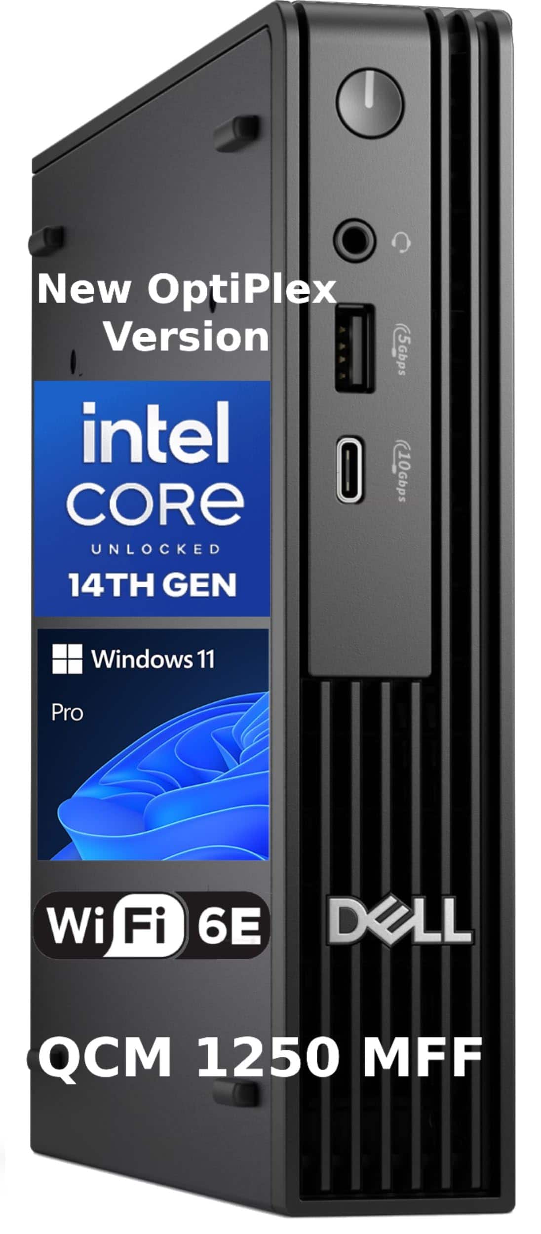 Dell - OptiPlex Micro QCM1250 Mini Desktop, Intel i5-14500T, 8GB DDR5, 256GB PCIe SSD, Dual 4K, USB-C, Win11 Pro - Black