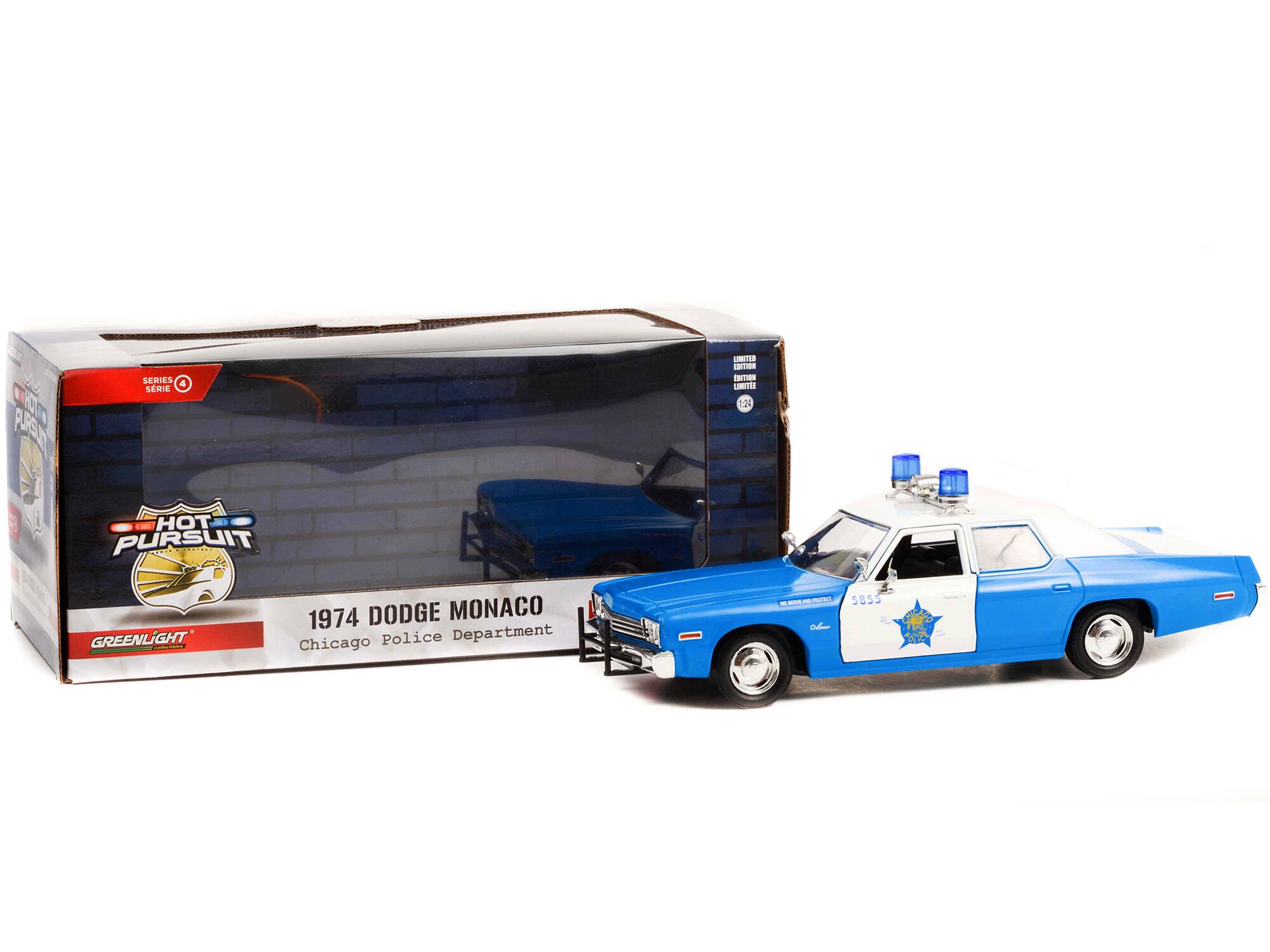 6m sn SEMES 4 LERIE cmia 1000 IDETHEN UNA :24 HOT PURSUIT - GREENLIGHT - 1974 DODGE MONACO Police Department Chicago - - - - Odes 5855 FE