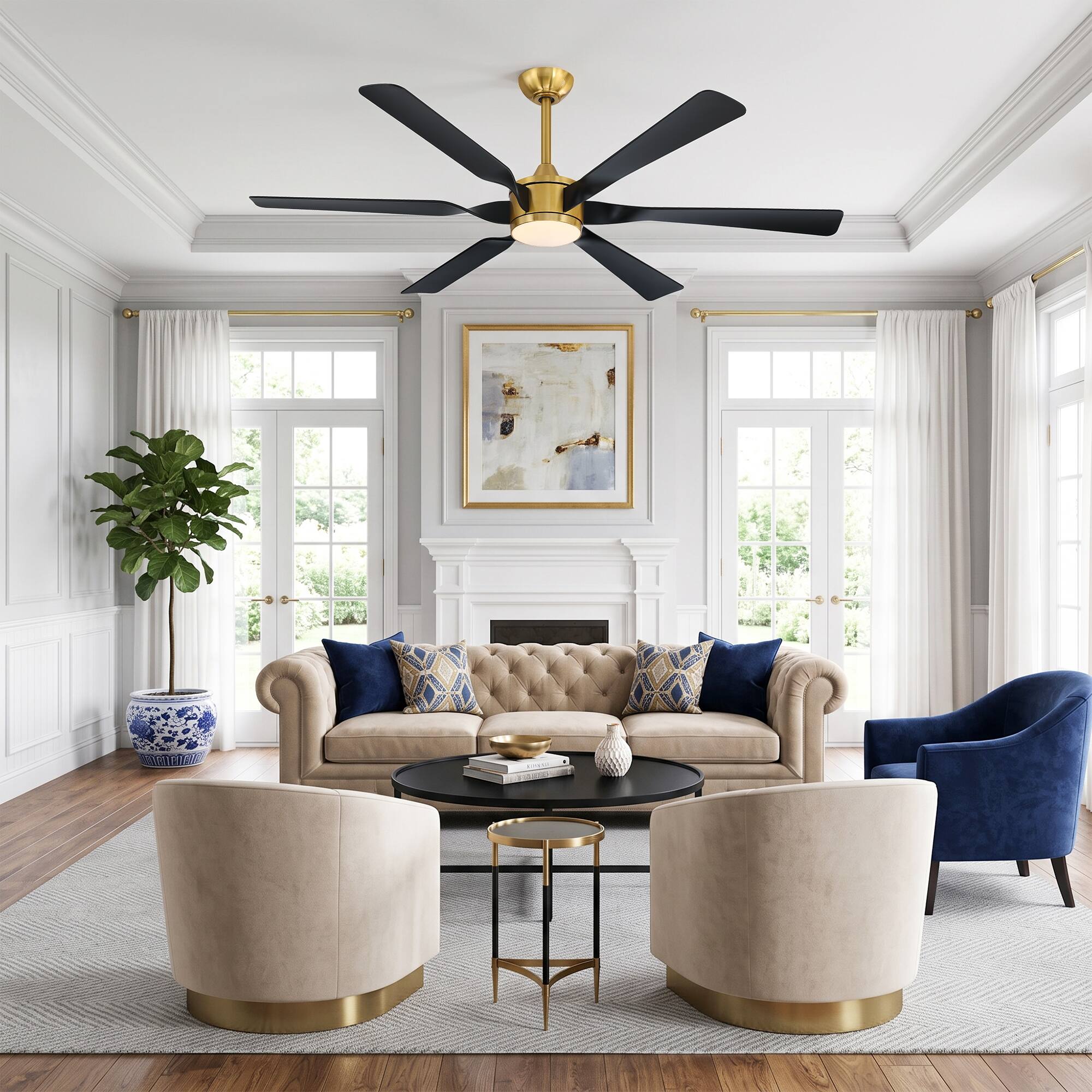 Angle. Parrot Uncle - 60-Inch Modern DC Motor Ceiling Fan with Dimmable LED Light and Remote - Gold.