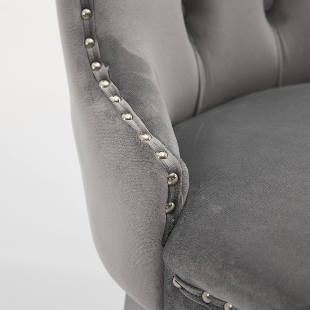 Alt View 6. Loheer - Loheer Velvet Dining Chairs Set of 2 Tufted Solid Wood Light Gray - Light Gray.
