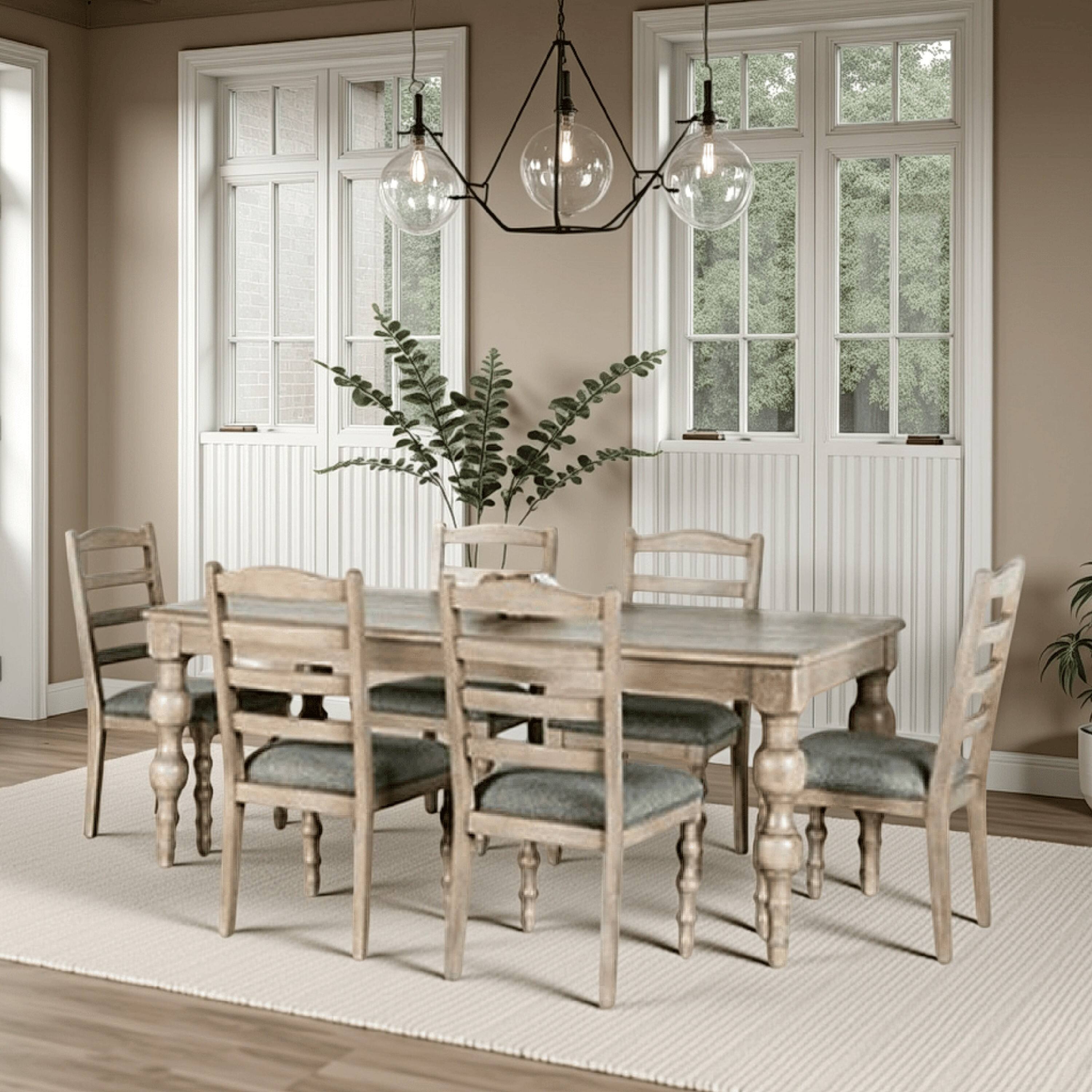 Alt View 5. Manhattan Lane - Cherie 7pc Dining Table Set, Turned Legs, 6 Fabric Chairs, Light Brown - Light White Wash Brown, Gray.